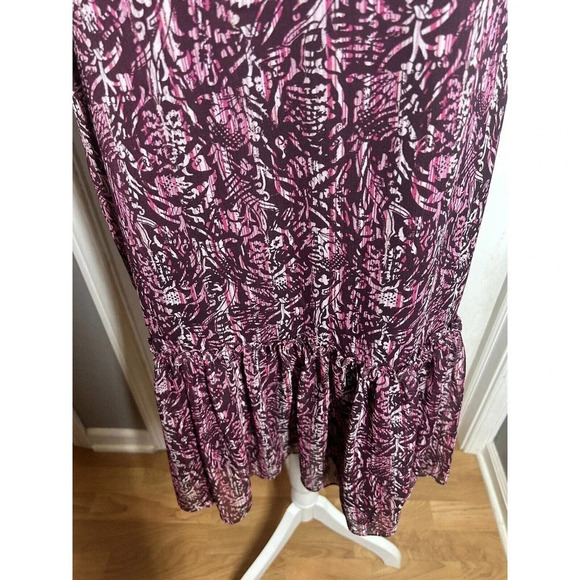 White House Black Market Raspberry Floral Sleeveless Chiffon Tiered Dress Sz S - Picture 5 of 12